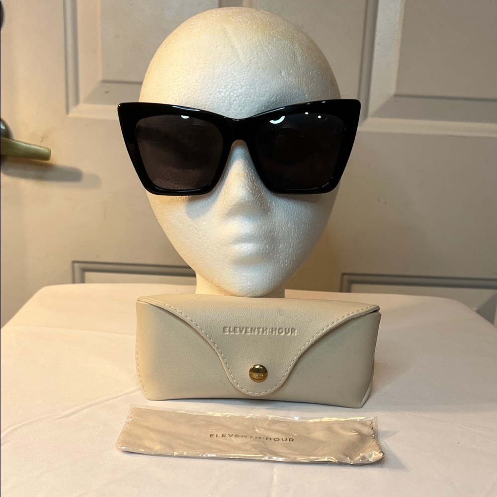 Eleventh Hour Black Cat-Eye Sunglasses with Cream Case